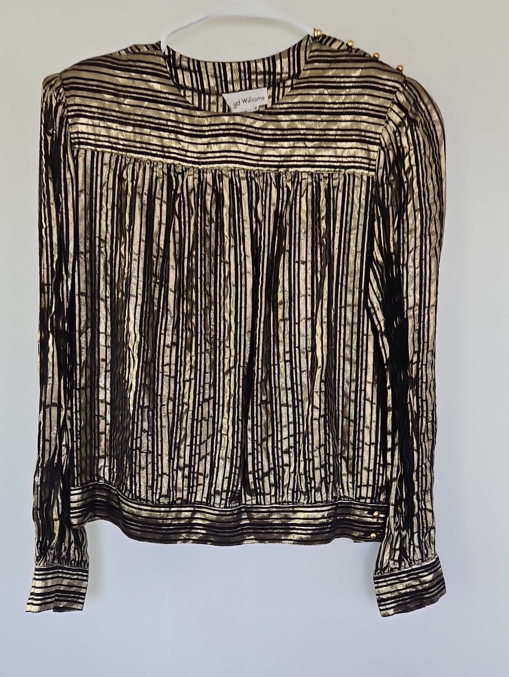 Lloyd Williams VINTAGR Metallic Gold & Black Striped Long-Sleeve Blouse